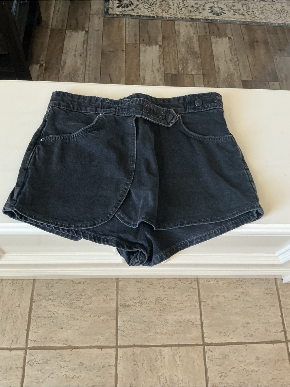 We The Free Maxine Denim Washed Black Skort Wrap Mini Skirt Size 28